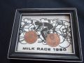 WS061 1980 Milk Race Photo Frame with two Half Pennies as wheels